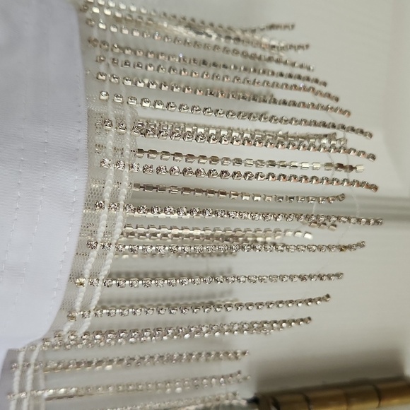 White Fringe Women's Top, With Rhinestone Fringe, L/XL - Picture 2 of 3